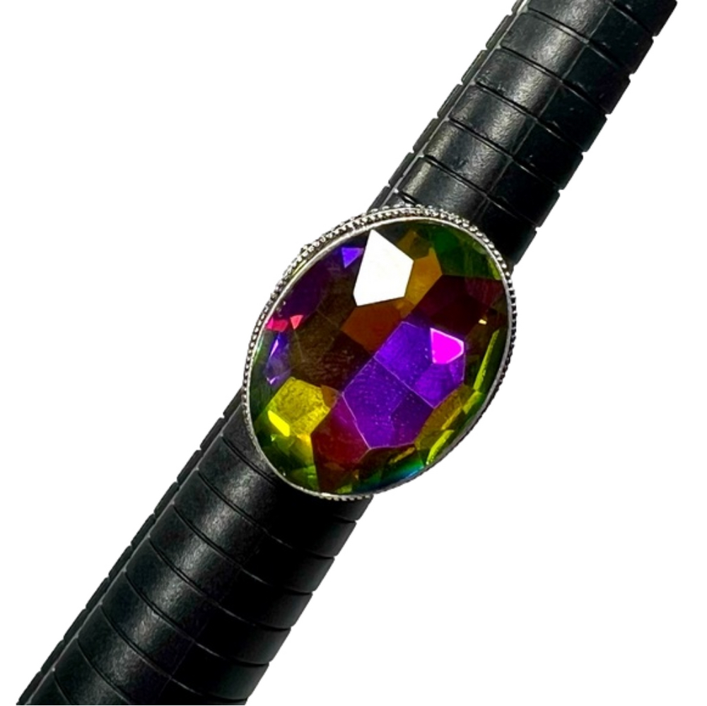 Mystic Topaz 925 Oval Vintage High Profile Synthetic Gemstone Ring size 8